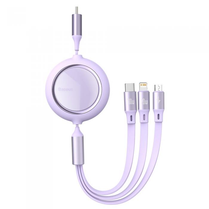 UTGATT5 - Baseus Retractable Kabel 3in1 Lightning - micro USB - USB-C 100W 1,2m - Violett