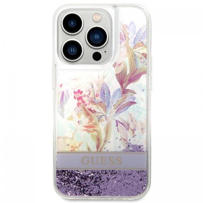 UTGATT1 - GUESS iPhone 14 Pro Max Skal Flower Liquid Glitter - Lila