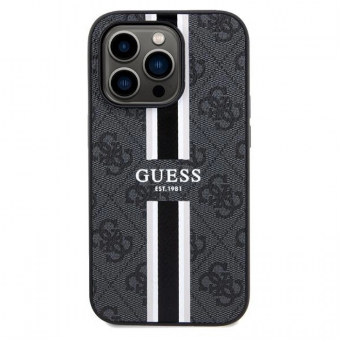 Guess - Guess iPhone 15 Pro Mobilskal Magsafe 4G Printed Stripes - Svart