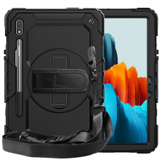 A-One Brand - Galaxy Tab S7/S8 Skal Shock-Resistant Hybrid med Axelrem - Svart
