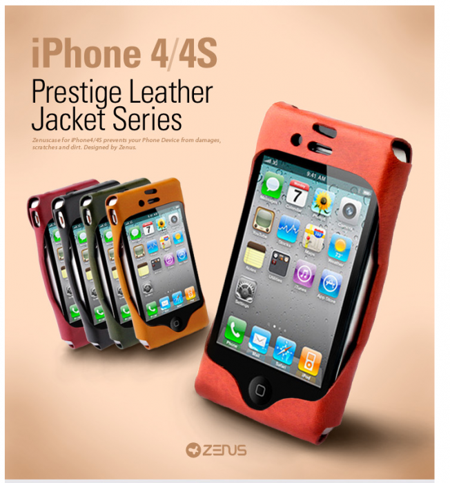 UTGATT1 - Zenus Leather Jacket vska till Apple iPhone 4S / 4 (Grn)