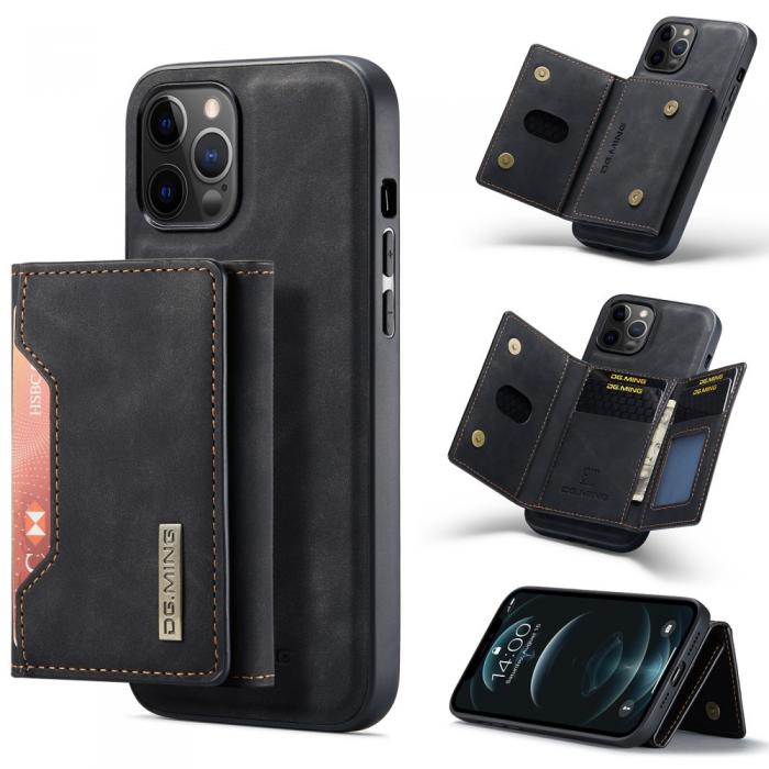 DG.MING - DG.MING iPhone 12 & 12 Pro Tri-fold Wallet Med Kickstand - Svart