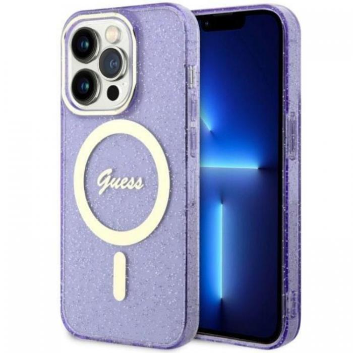 Guess - Guess iPhone 14 Pro Max Mobilskal MagSafe Glitter Guld - Lila
