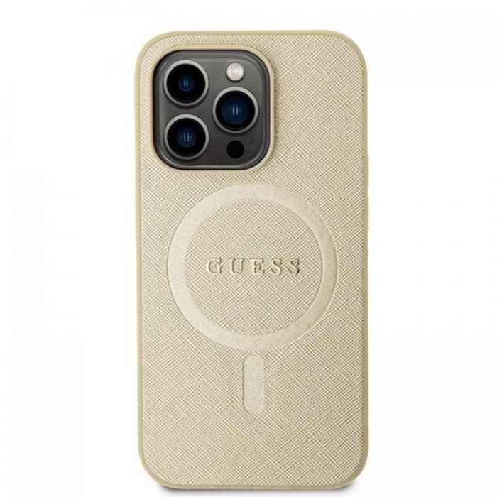 Guess - Guess iPhone 15 Pro Mobilskal Magsafe Saffiano - Guld