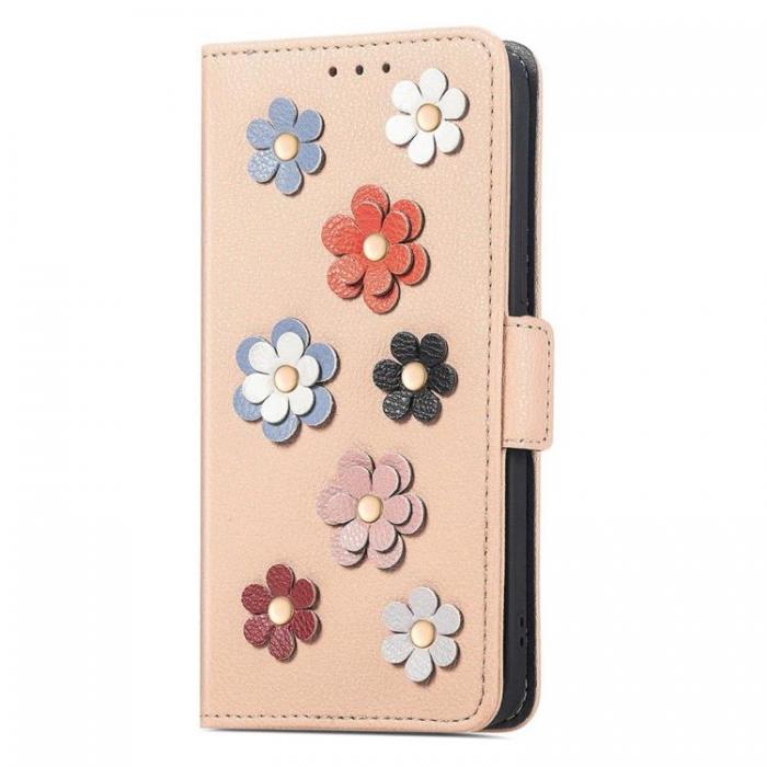 A-One Brand - iPhone 14 Plnboksfodral Flower Decor Magnetic - Khaki