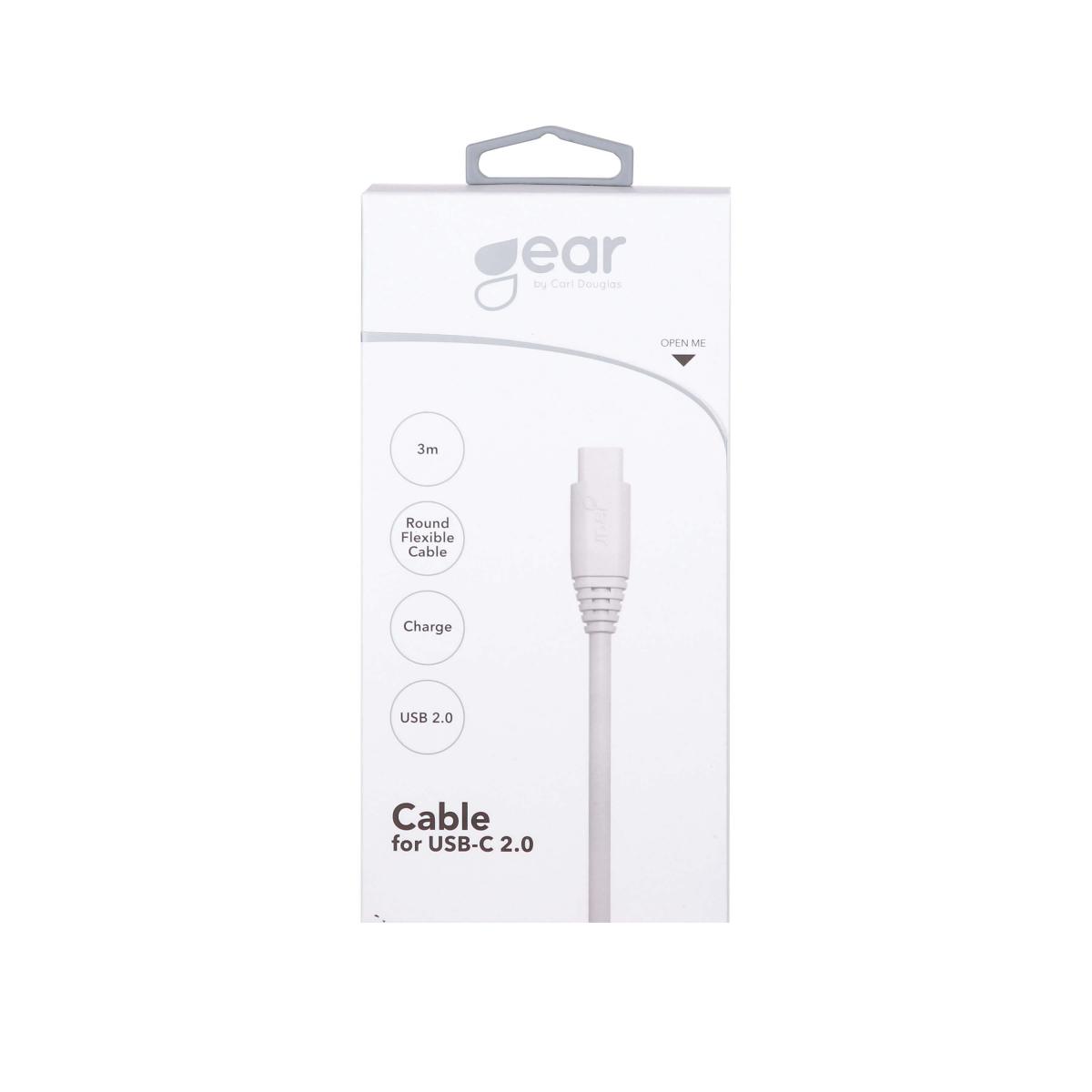 GEAR - GEAR Laddkabel USB-C 2.0 3m Vit gen2 Rund Kabel
