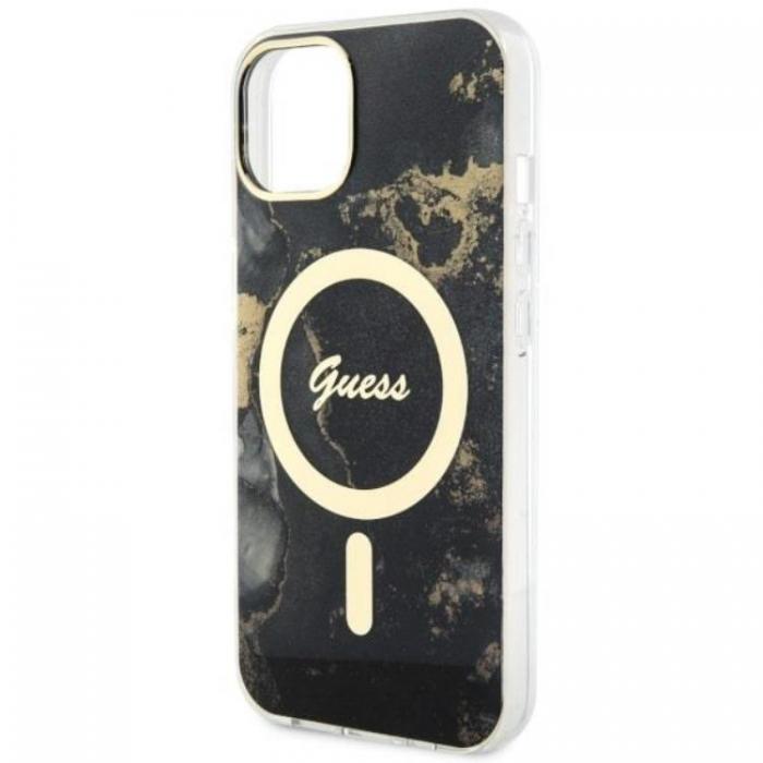 Guess - Guess iPhone 14 Mobilskal MagSafe Guld Marble - Svart