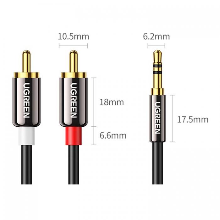 Ugreen - Ugreen 2 RCA Till Audio Kabel 3.5mm Mini Jack 1.5m - Svart