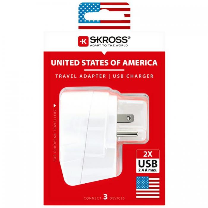 UTGATT1 - SKross El-Adapter USB USA/JP mfl - Vit