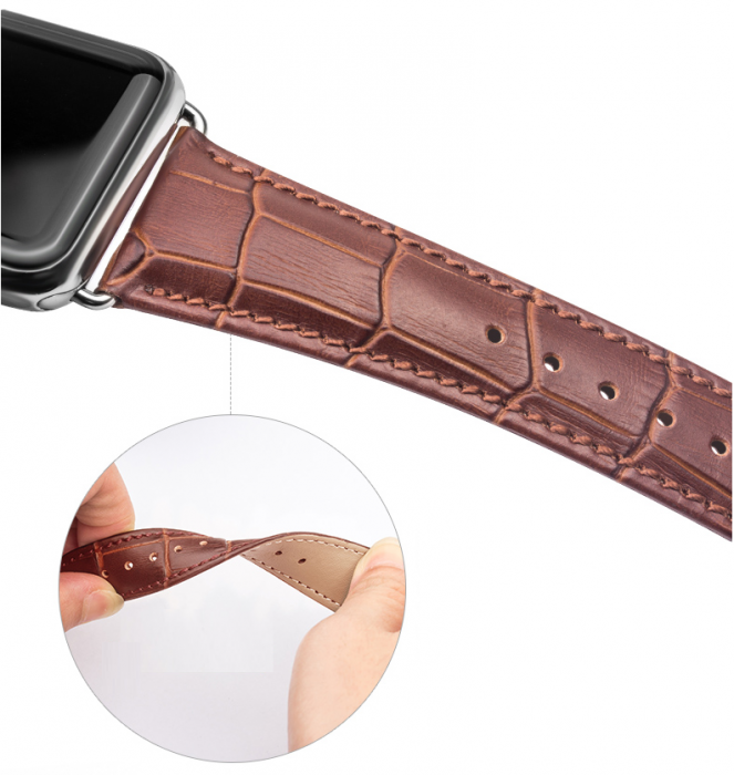 UTGATT5 - Qialino Watchband i kta lder till Apple Watch 42mm - Rd