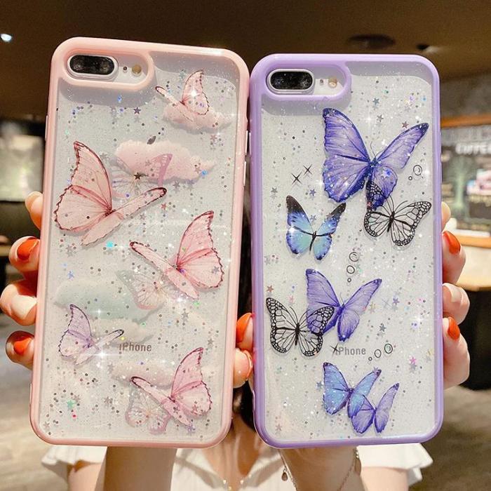 UTGATT1 - Bling Star Butterfly Skal till iPhone 7/8/SE 2020 - Rosa