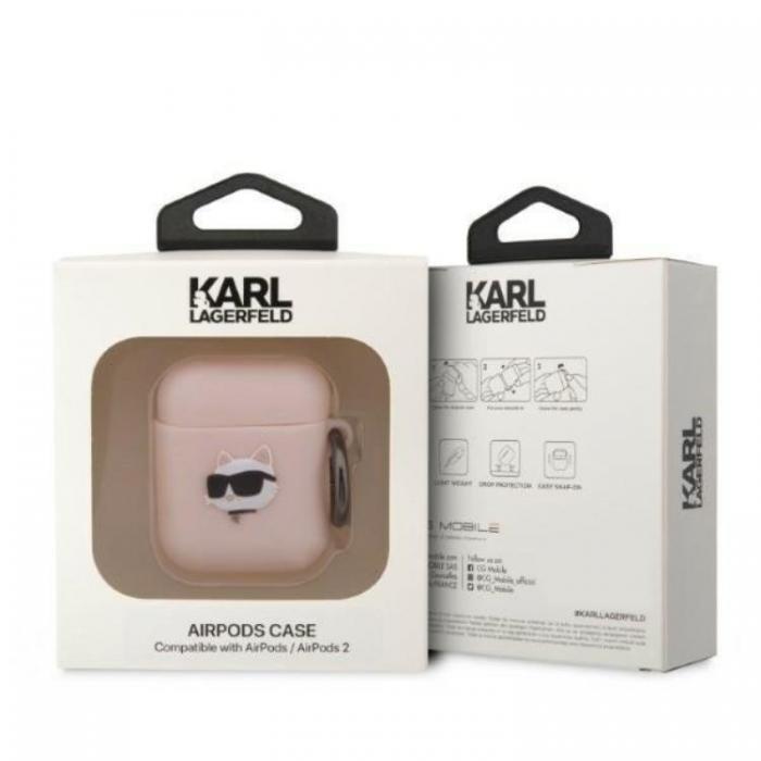 KARL LAGERFELD - Karl Lagerfeld AirPods 1/2 Skal Silicone Choupette Head 3D - Rosa