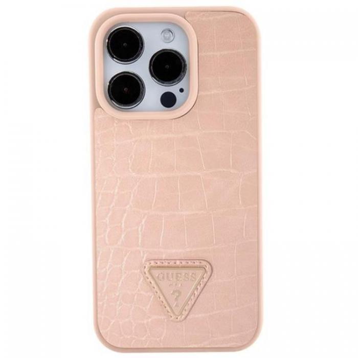 Guess - Guess iPhone 15 Mobilskal Croco Triangle Metal Logo - Rosa