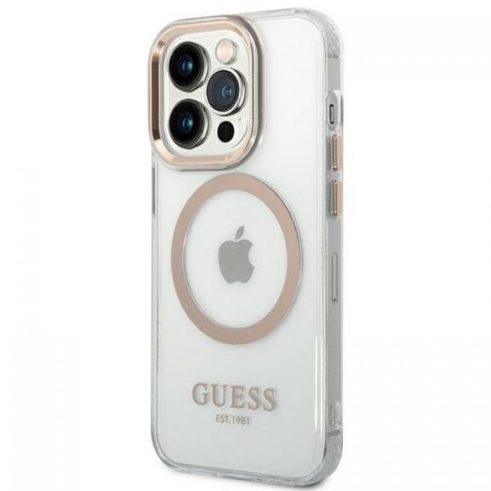 Guess - GUESS iPhone 14 Pro Max Skal Magsafe Metal Outline - Guld