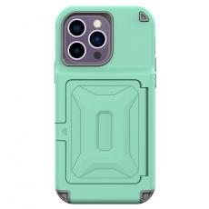 A-One Brand - iPhone 14 Pro Max Skal Korthållare Mirror Kickstand - Grön