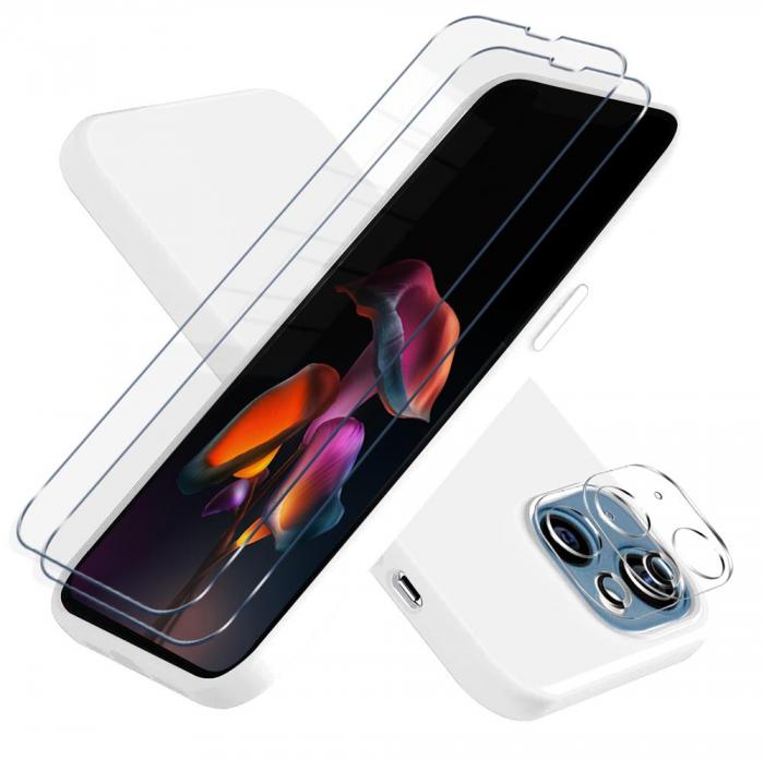 OEM - iPhone 13 Mini [5-PACK] 1 X Skal - 2 X Kameralinsskydd - 2 X Hrdat Glas - Vit