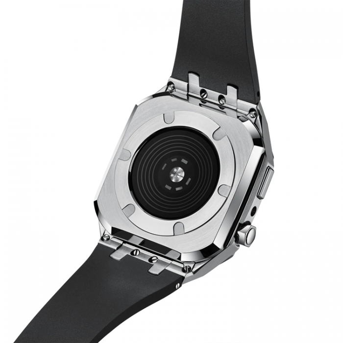 A-One Brand - Apple Watch 4/5/6/SE (44mm) Luxury Band Armor Stainless Steel - Svart/Orange