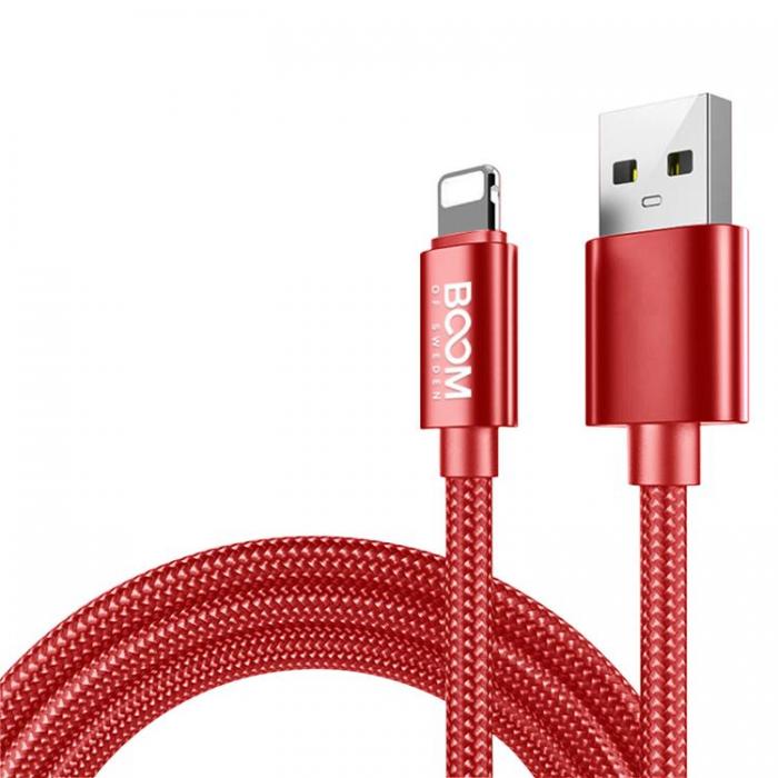 UTGATT4 - BOOM - Nylon USB till Lightning Kabel, 2.1A, 2M - Rd