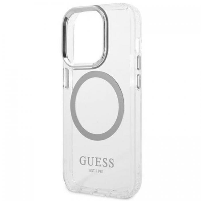 Guess - GUESS iPhone 14 Pro Skal Magsafe Metal Outline - Silver