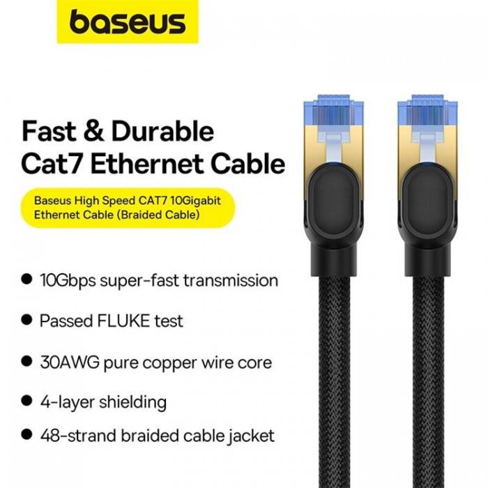 BASEUS - Baseus Internet Kabel 10m cat.7 - Braided Svart