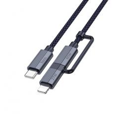 Hoco - Hoco kabel 2in1 Typ C till Typ C/Lightning 1,2m - Mörkblå