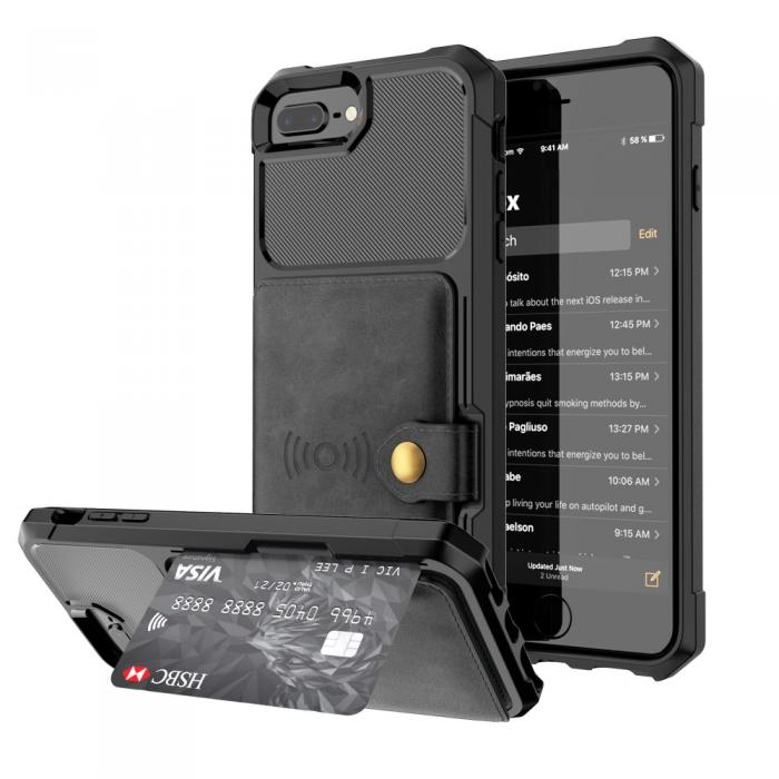 OEM - Kickstand Lder Coated Mobilskal iPhone 8 Plus - Svart