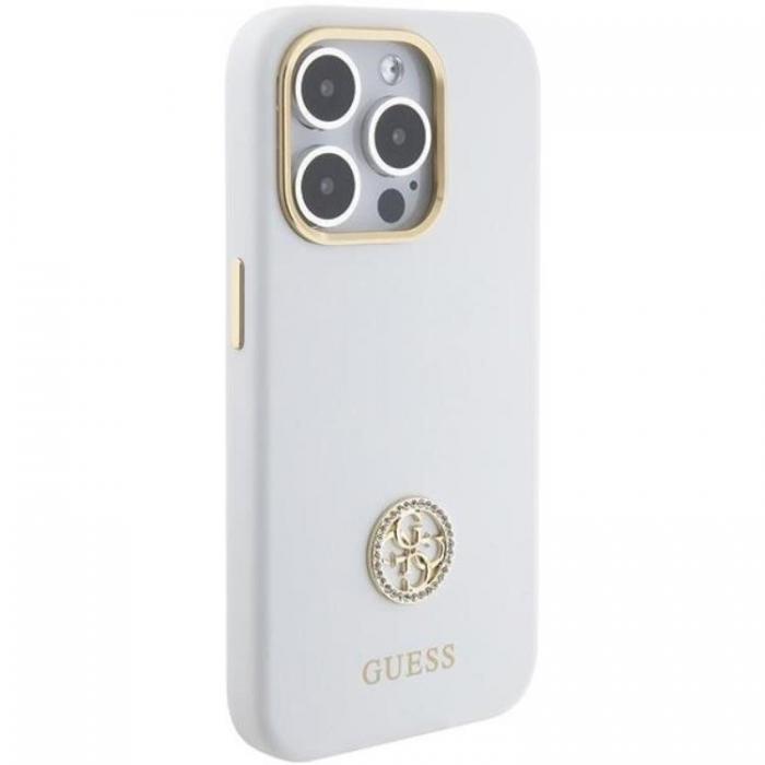 Guess - Guess iPhone 15 Mobilskal Silikon Logo Strass 4G - Vit