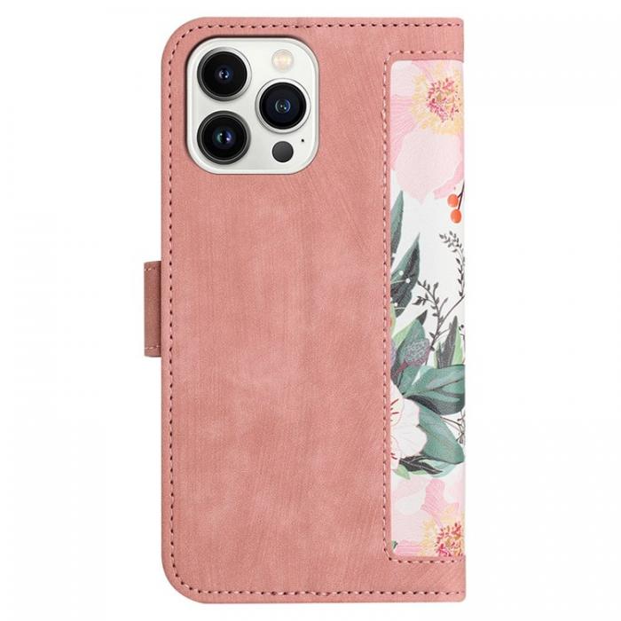 A-One Brand - iPhone 15 Pro Plnboksfodral Flower Pattern - Rosa