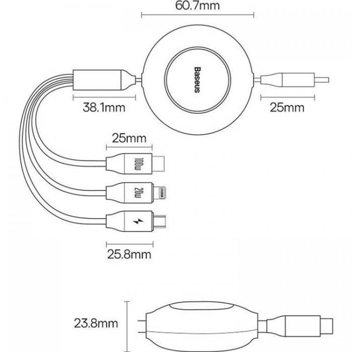 BASEUS - Baseus Kabel USB-C Till USB-C/Lightning/MicroUSB 1.1m - Lila