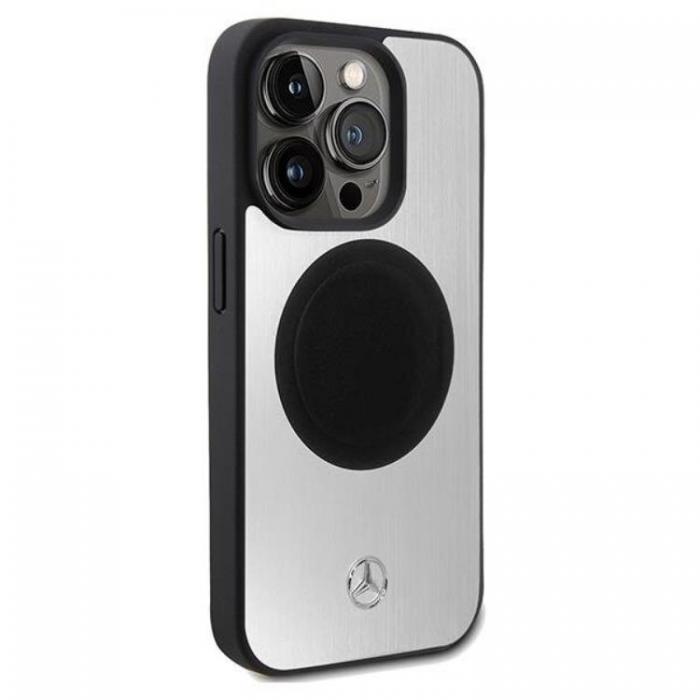 Mercedes - Mercedes iPhone 15 Pro Max Mobilskal MagSafe Lder & Alu - Silver