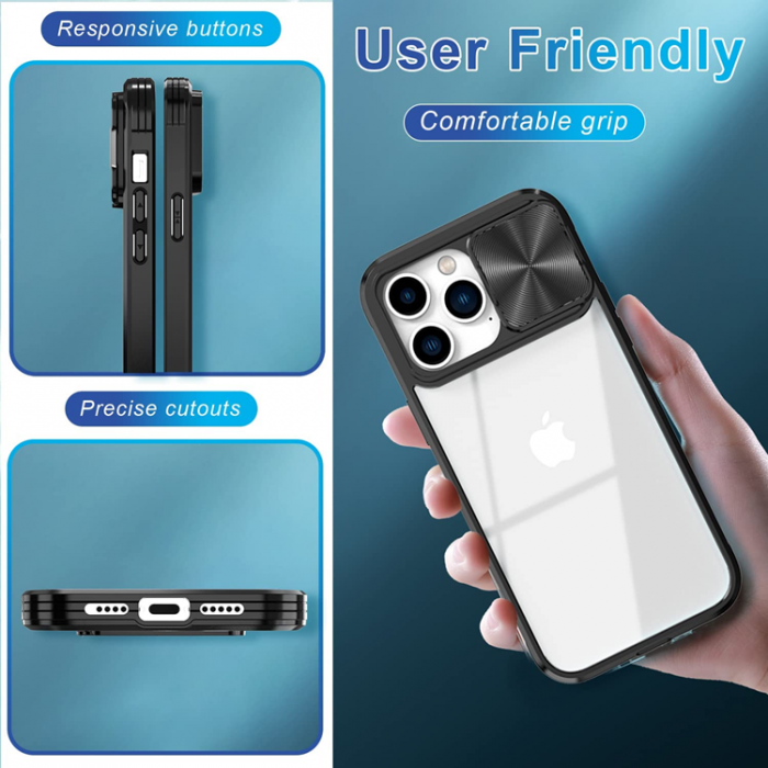 A-One Brand - iPhone 14 Pro Max Mobilskal 360 Kamera Slider - Svart