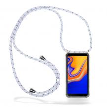 CoveredGear-Necklace - Boom Galaxy J4 Plus mobilhalsband skal - White Stripes Cord
