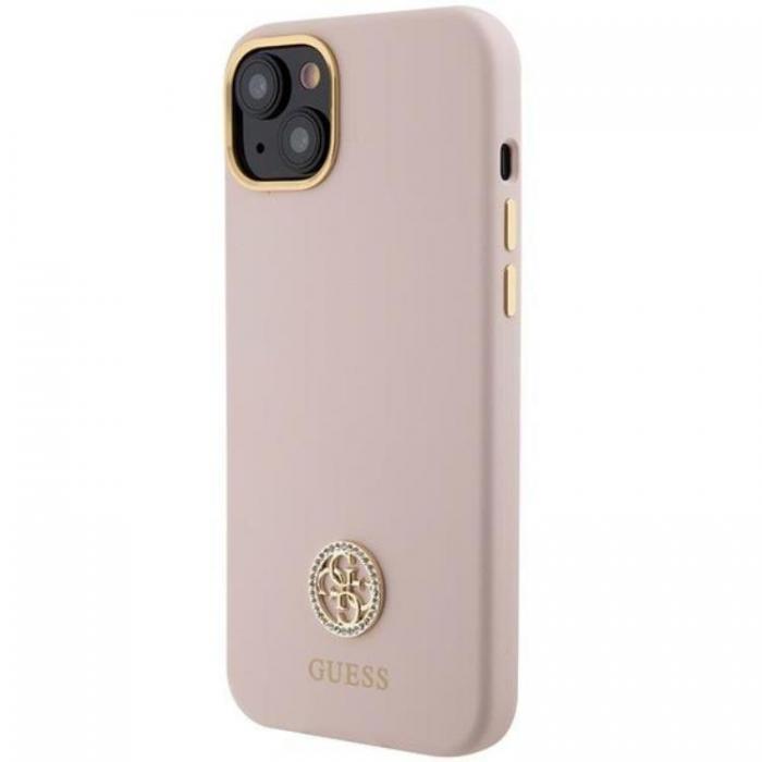 Guess - Guess iPhone 15/14 Plus Mobilskal Silikon Logo Strass 4G - Rosa