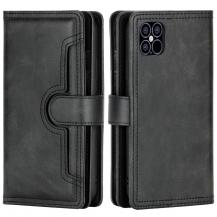 OEM - Multiple Card Slots Äkta Läder Plånboksfodral iPhone 12 & 12 Pro - Svart