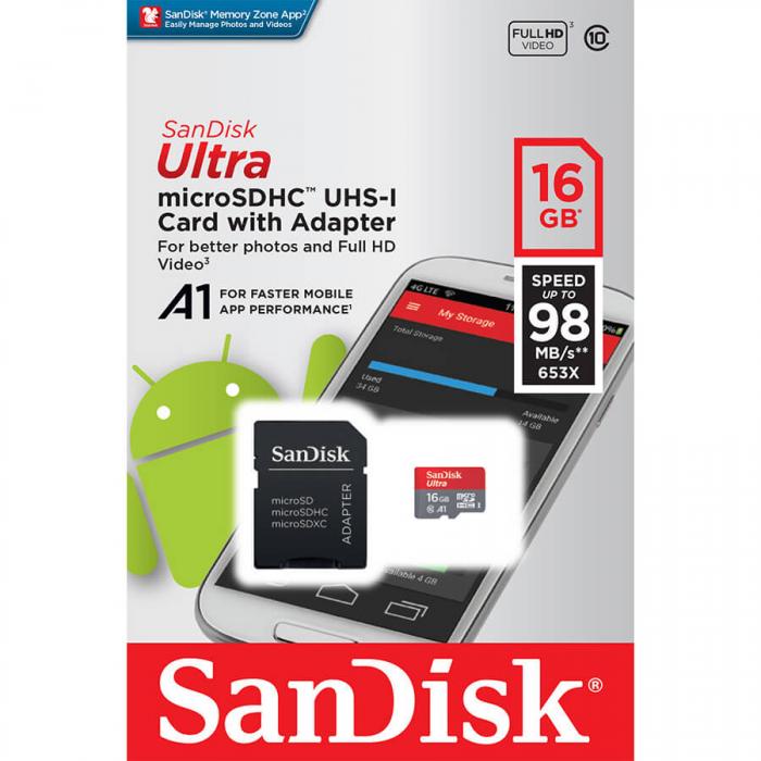 UTGATT5 - SANDISK ULTRA ANDROID MICRO SDHC CLASS10, A1, 16GB 98MB/S