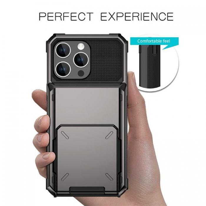 A-One Brand - iPhone 15 Pro Mobilskal Korthllare Flip Shockproof - Svart