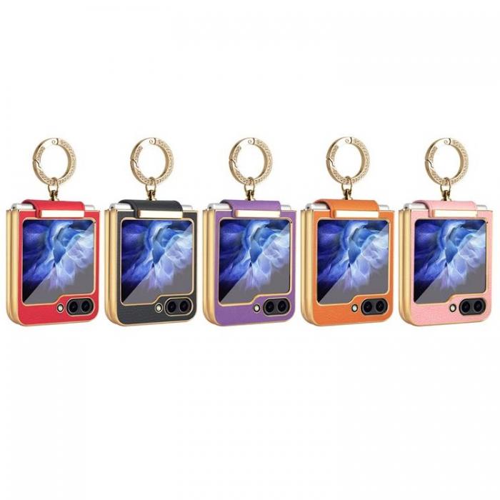 A-One Brand - Galaxy Z Flip 5 Mobilskal Ringhllare Lder - Orange