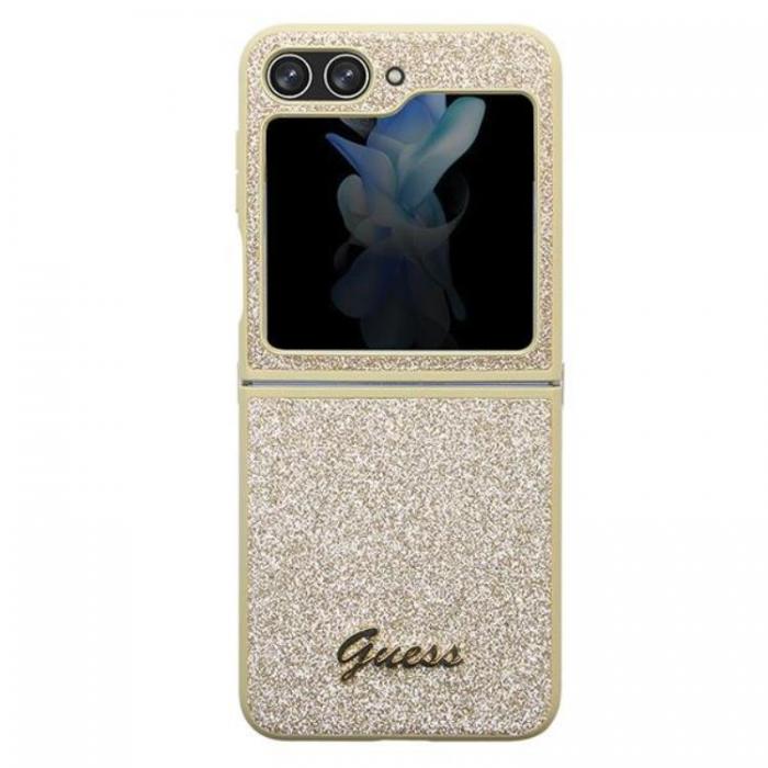 Guess - Guess Galaxy Z Flip 5 Mobilskal Glitter Script - Guld