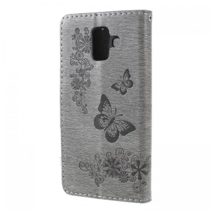 UTGATT4 - Butterfly Flowers Plnboksfodral till Samsung Galaxy A6 (2018) - Gr