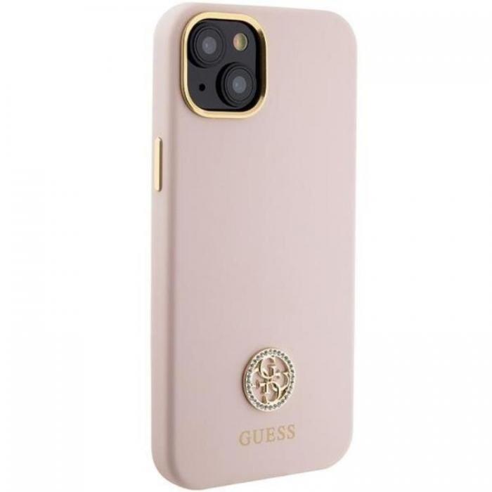 Guess - Guess iPhone 15/14 Plus Mobilskal Silikon Logo Strass 4G - Rosa