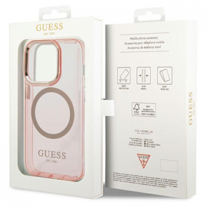 Guess - Guess iPhone 14 Pro Max Mobilskal MagSafe Gold Outline - Rosa