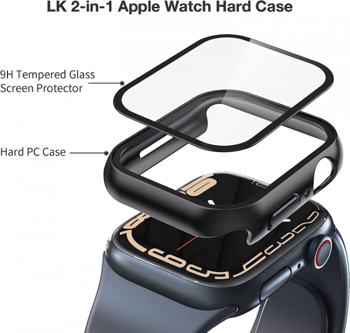 A-One Brand - 2-i-1 Skal med Hdat glas Apple Watch 7/8 (38mm) - Svart