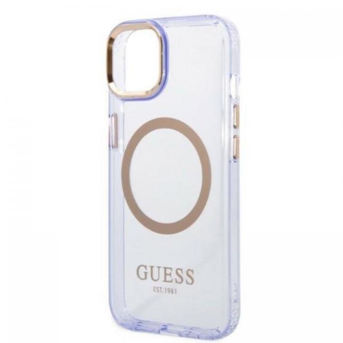 Guess - GUESS iPhone 14 Skal MagSafe Gold Outline Translucent - Lila