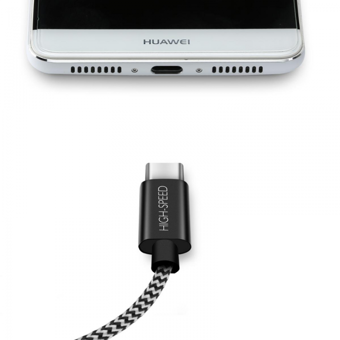 SiGN - SiGN Skin USB-C kabel 2.1A 3 m - Svart/Vit