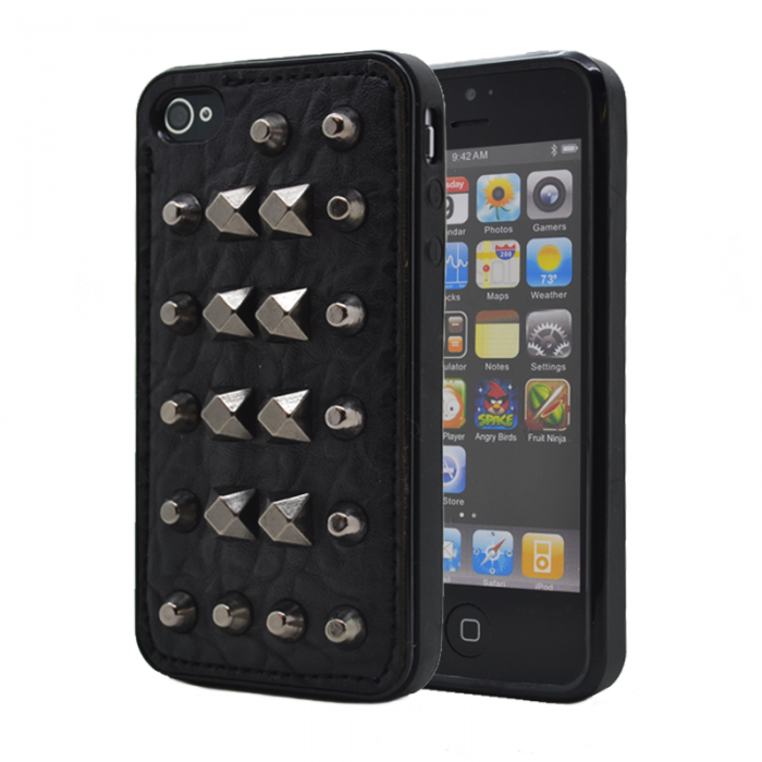 A-One Brand - Studded leather pattern FlexiSkal till Apple iPhone 4S/4 (Point Mountains)