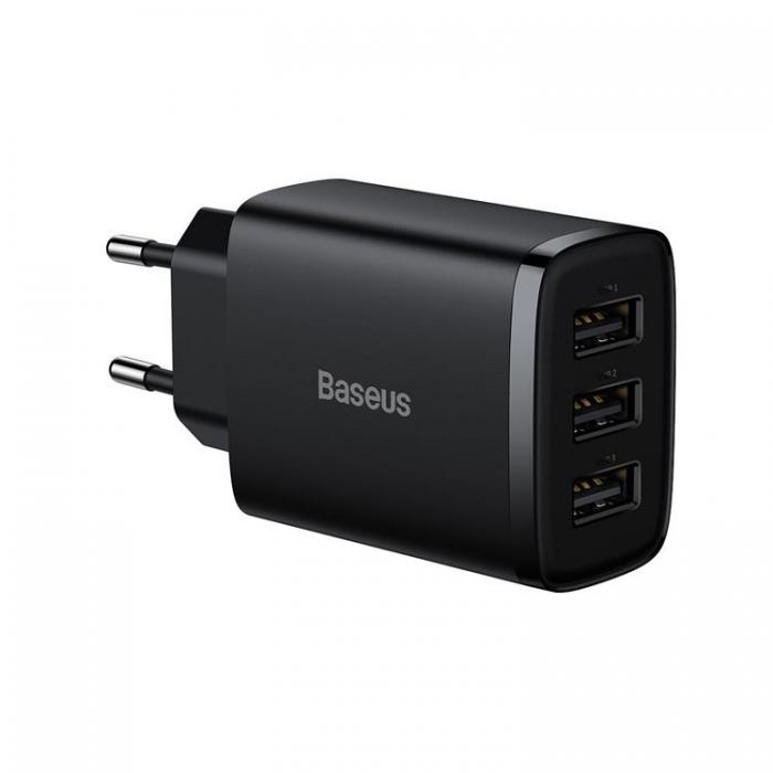 BASEUS - Baseus Compact Vggladdare 3x USB 17W - Svart