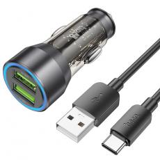 Hoco - Hoco Billaddare 2x USB-A Med Kabel - Svart