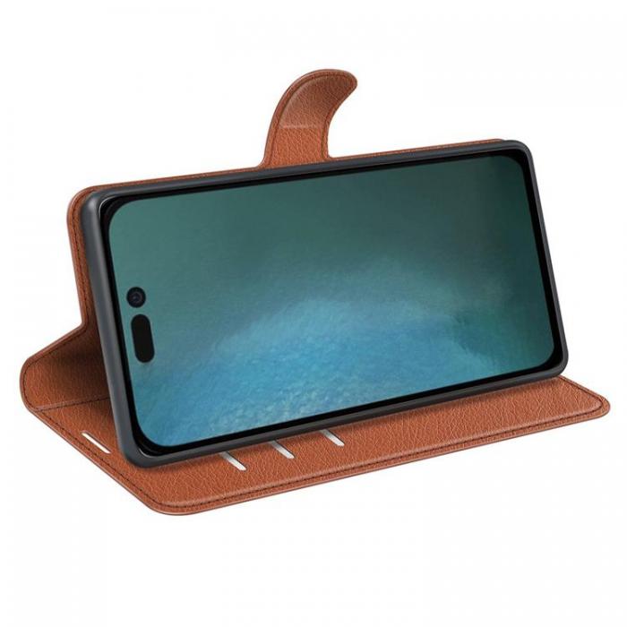 A-One Brand - Litchi Flip iPhone 14 Pro Plnboksfodral - Brun