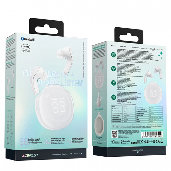 Acefast - Acefast T9 Bluetooth 5.3 In-Ear Trdlsa Hrlurar - Vit