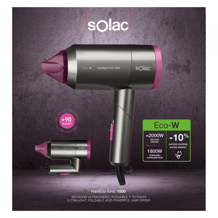 SOLAC - SOLAC Hrfn hopfllbar Hair&Go Ionic 1800